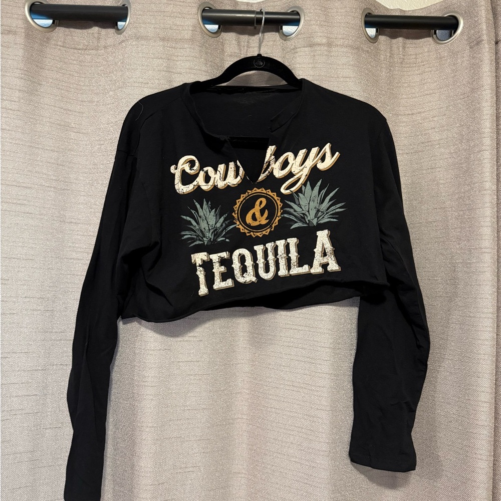 Black Cowboys & Tequila Crop Top